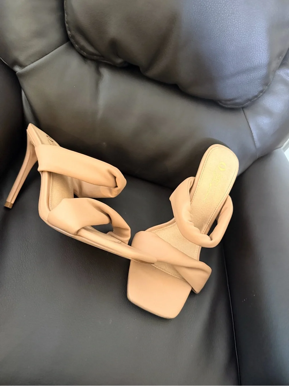 Nude Twisted Strap High Heel Mule